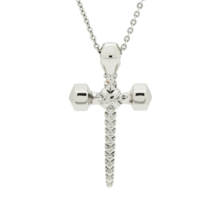 mens barbell necklace cheap cross dumbbell stainless steel mens