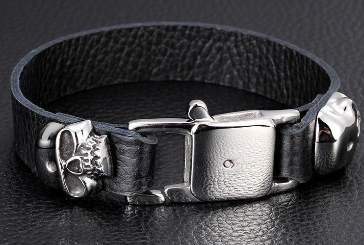 Wholesale skull mens designer leather bracelets cheap