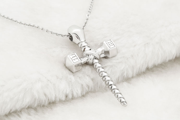 mens barbell necklace cheap cross dumbbell stainless steel mens