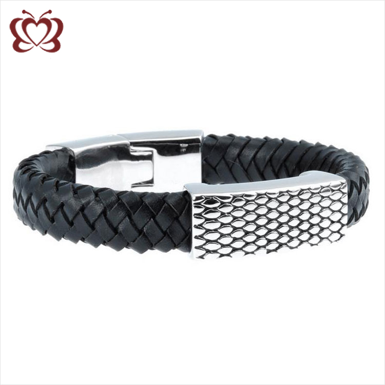 Engraved Mens Leather Bracelet Cheap Stainless Steel Engraved Mens   MKB129 37 