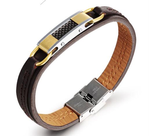 gold leather bracelet|mens stainless steel gold leather bracelet wholesale