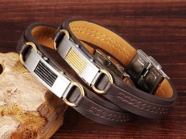 Leather Bracelets For Men Engraved Stainless Steel Leather Bracelets   MPH982 4 