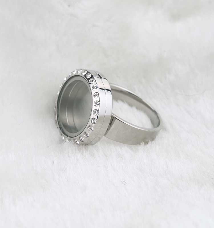 Fashion stainless steel clear glass floating locket ring supplier