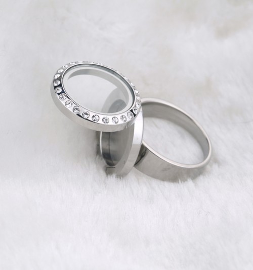 floating locket ring fashion stainless steel clear glass floating