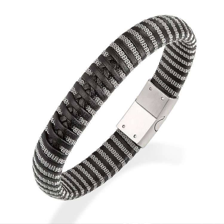 Marlary Italian mesh leather bracelet men stainless steel