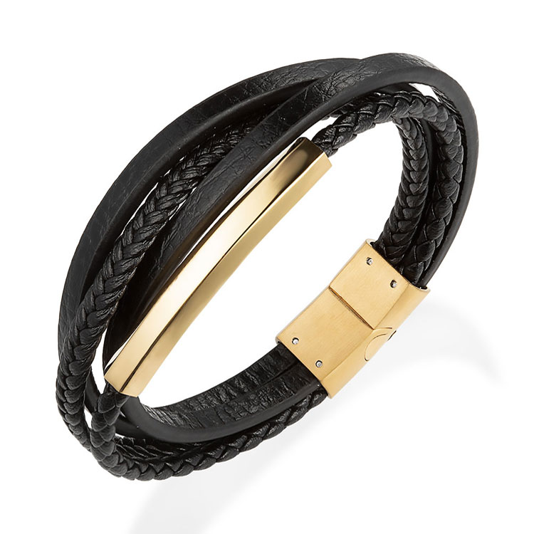 Wholesale Factory Braided Fashion Stainless Steel Multi Layer Leather Bracelet