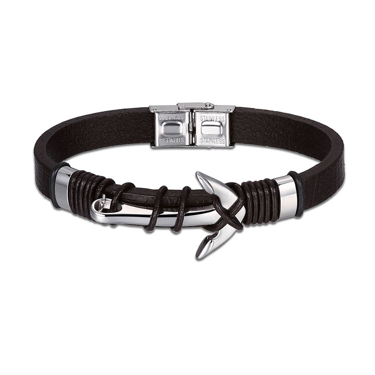 leather anchor bracelet for men | black cheap custom leather anchor ...