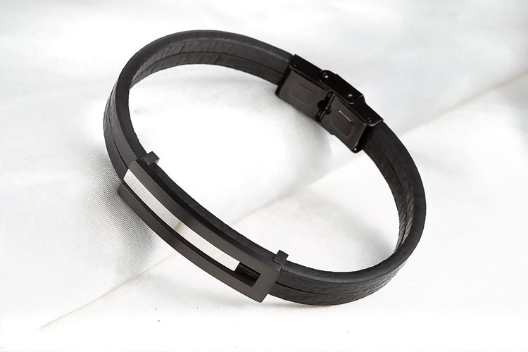 Wholesale plain black handmade stainless steel leather bracelet mexico