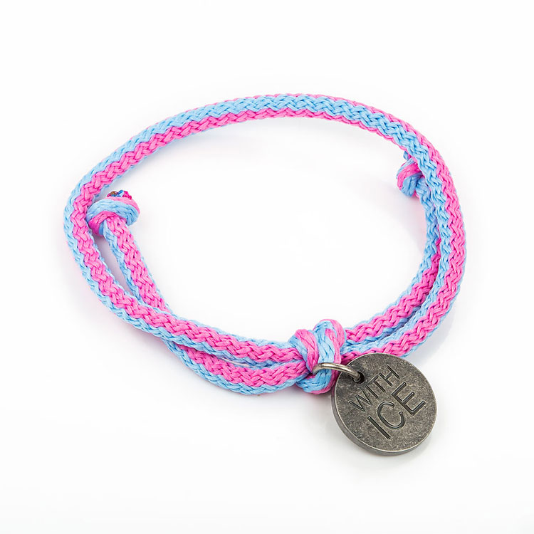Custom vintage stainless steel charm adjustable pink macrame rope bracelet