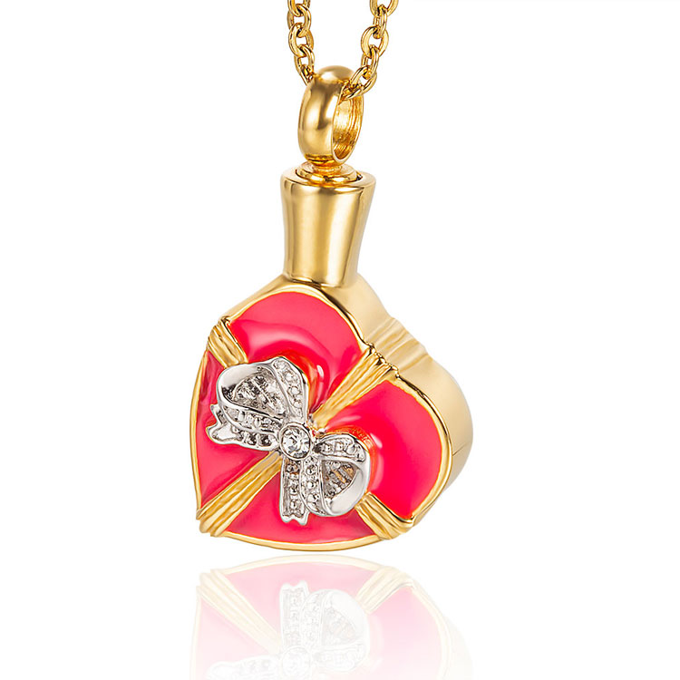 New bow tie Crystal Rhinestone Heart Cremation Necklace Love Screw Ash