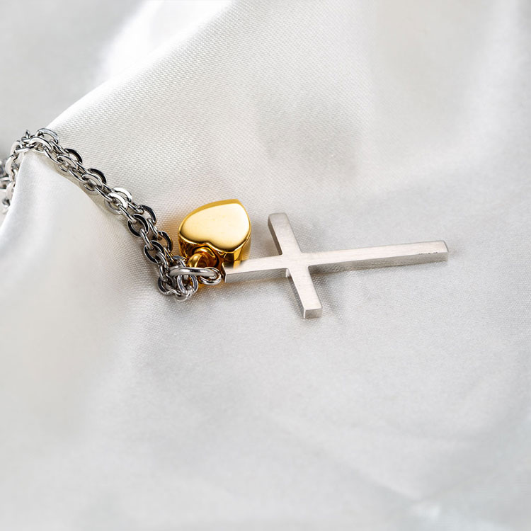 18k gold plated heart Cross Cremation Urn Necklace for Ashes Jewelry