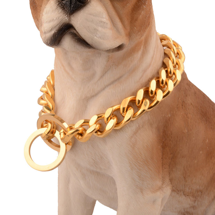 Marlary customised stainless steel welded 18k gold plated pet dog leash neck chain link dog collars