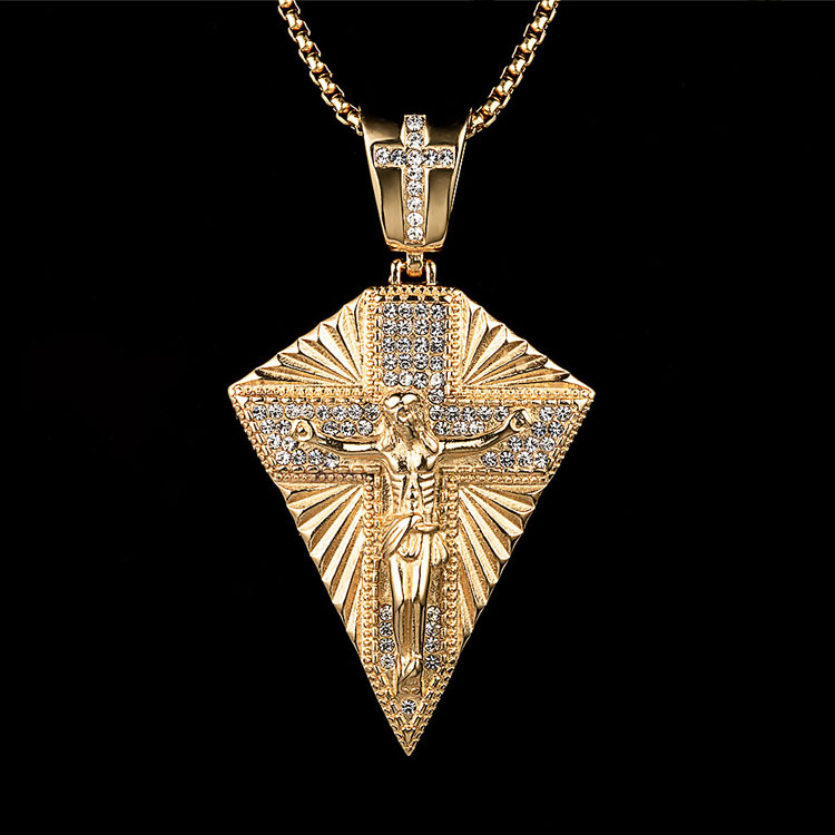 Custom hip hop pendant stainless steel gold Jesus cross necklace for men
