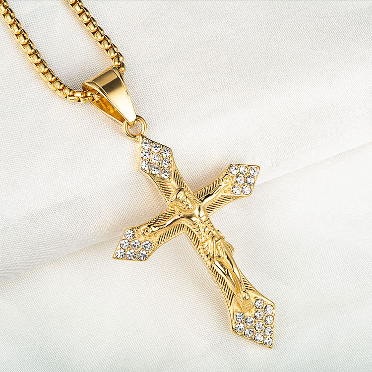 Wholesale High Quality Religious 18k Gold Plated cz jesus cross pendant ...