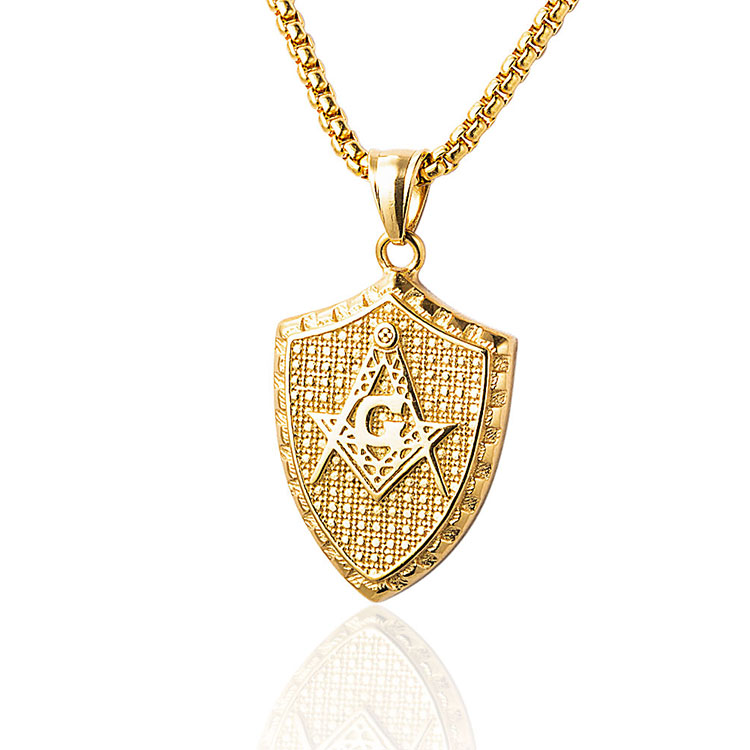 Men's Stainless Steel Freemason Shield Shape Masonic Pendant