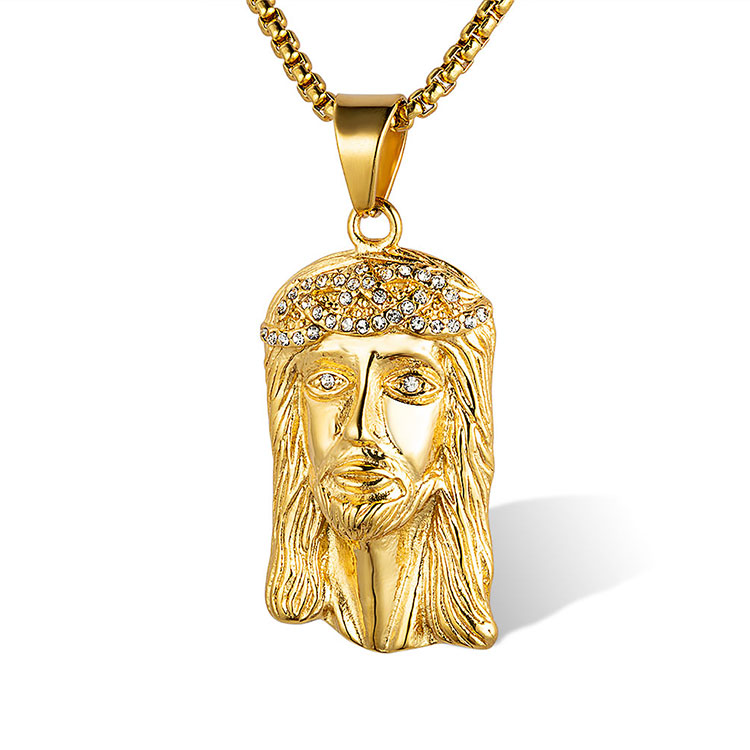 Hip Hop Iced Out Jesus Face Head Pendant Stainless Steel 18K Gold ...