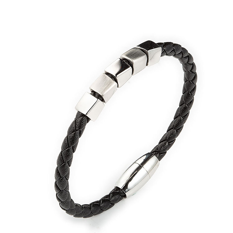 555Jewelry Mens Braided Leather Bracelet – Stainless Steel Magnetic Clasp – Stylish Wrap