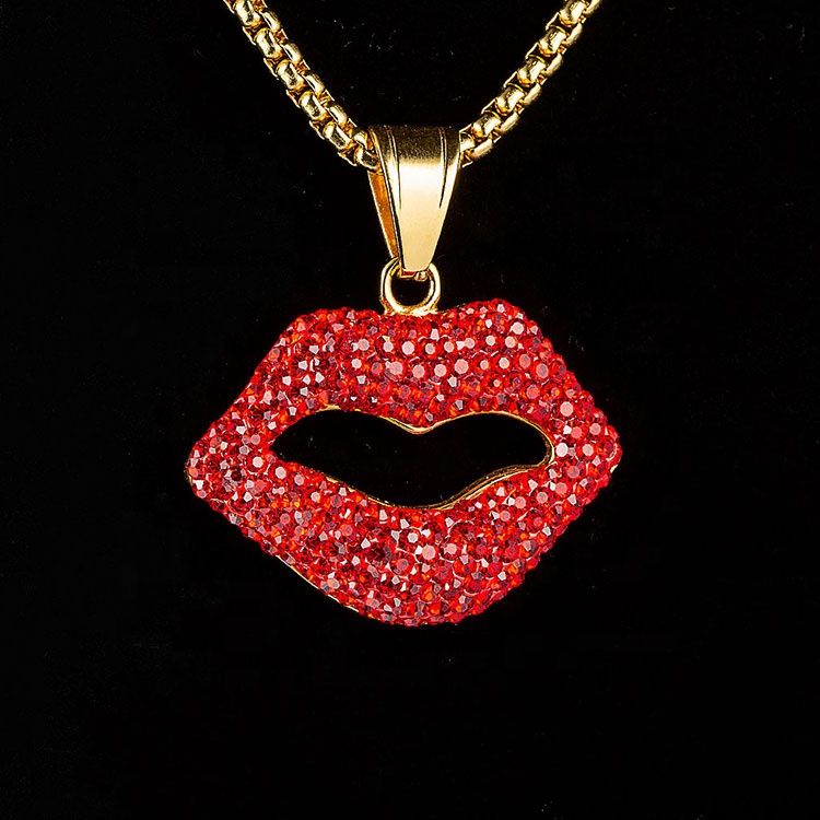 Elegant 18k Gold Plating Jewellery Lips Pendant Necklaces For Women