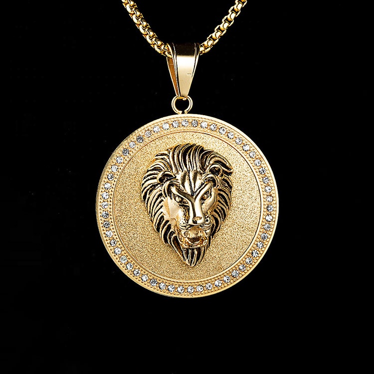 Factory Bulk Sale Custom Stainless Steel Gold Lion Head Cz Pendant