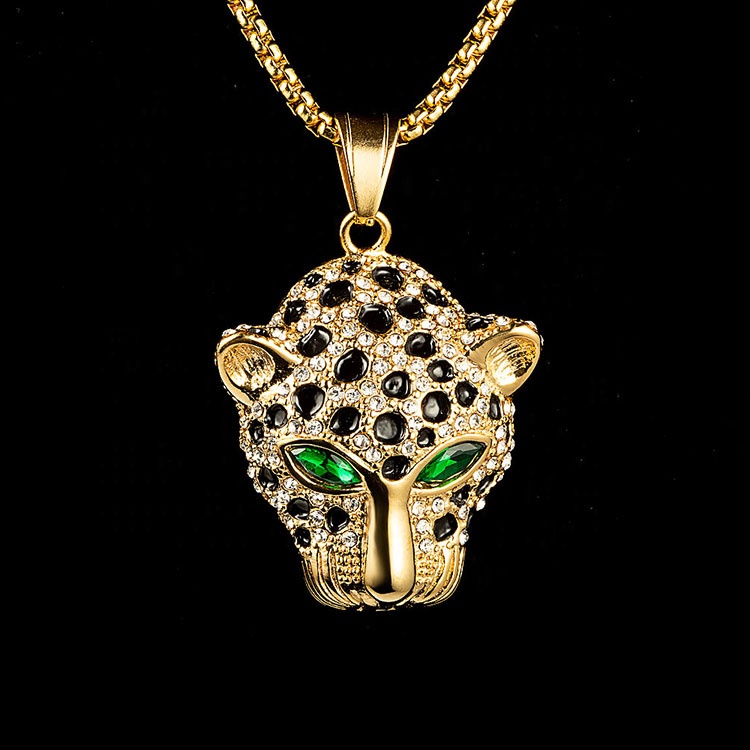 Wholesale Stainless Steel Leopard Jewelry 18K Gold Plated Animal 3D ...