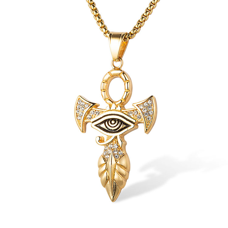 Wholesale 18K Gold Stainless Steel Gothic Mens Cz Evil Eye Pendant